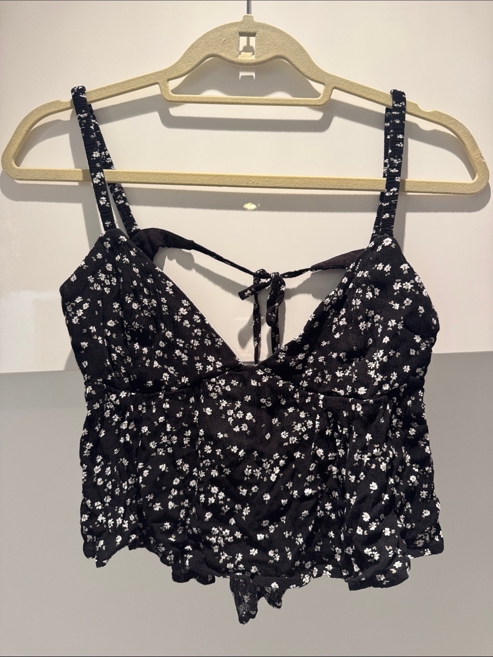 Garage Black Floral Tie-Back Cropped Cami Top